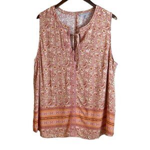 Daniel Rainn Women's Floral Print Tie Front Sleeveless Blouse Coral Size 2X NWT